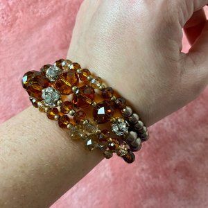 Faux Brown and Brass Beaded Bracelet